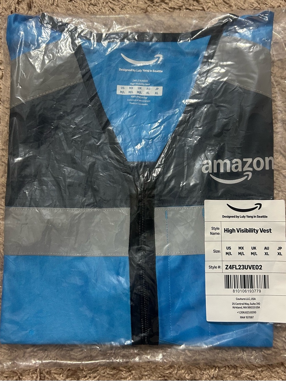 Amazon Driver Employee Blue High Visibility Safety Vest Reflective Stripe M/L XL